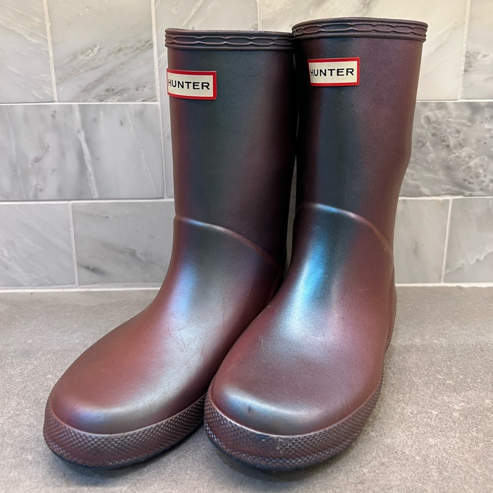Hunter Kids Original Nebula Rain Boots Girls Purple Iridescent Galoshes  Wellies